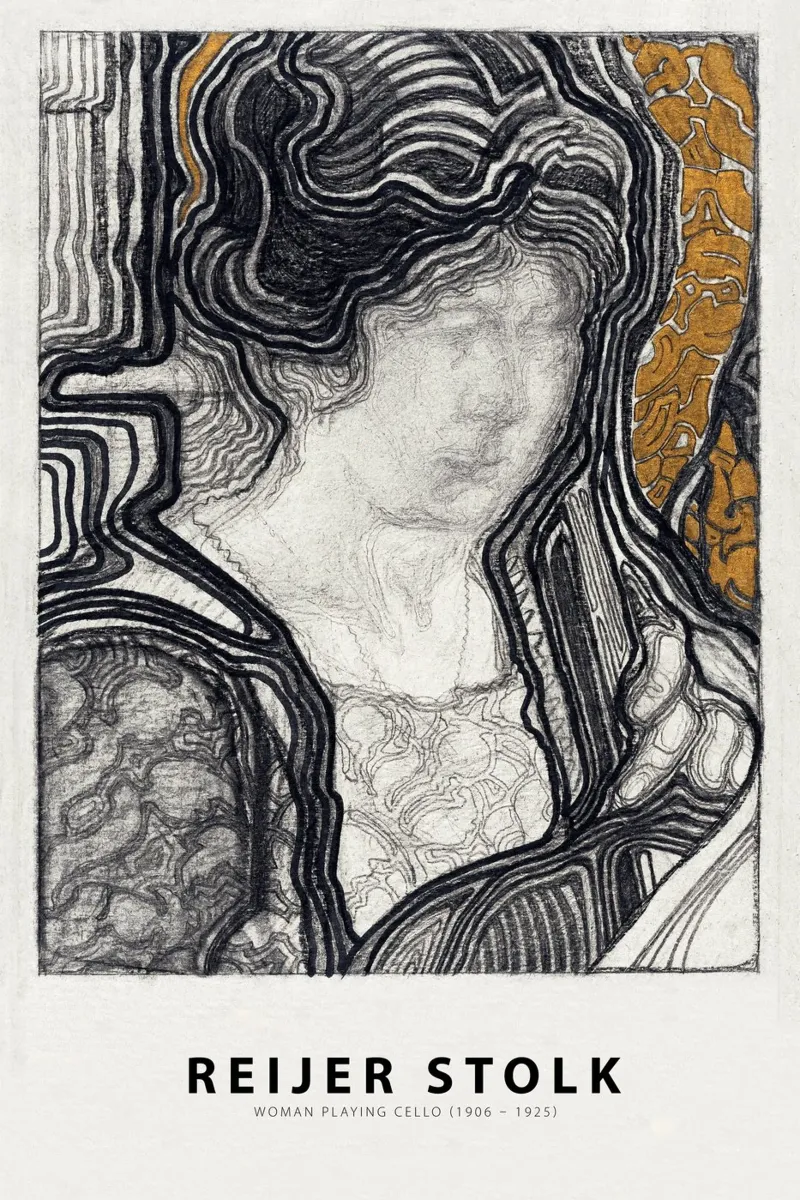 Reijer Stolk - Violoncello che suona la donna poster con telaio in plastica da Old Masters