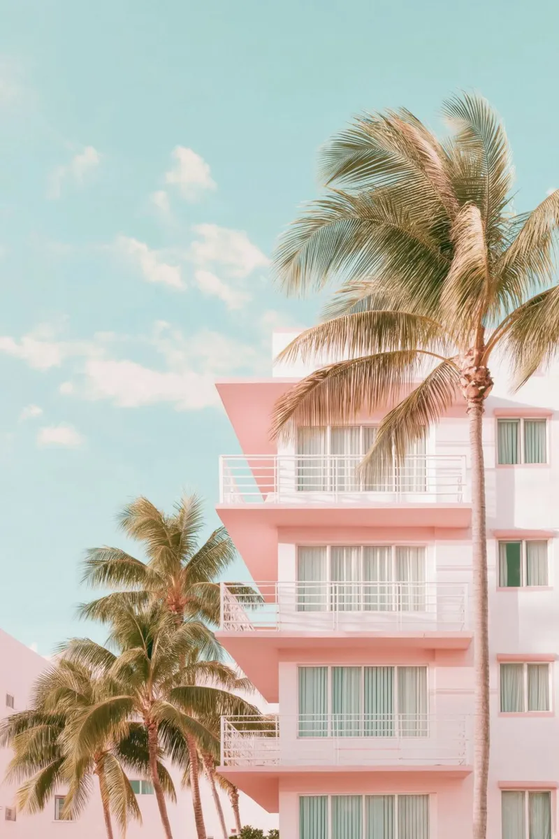 Edificio tropicale rosa pastello tela con Cornice a cassetta da Indigo Tides Art
