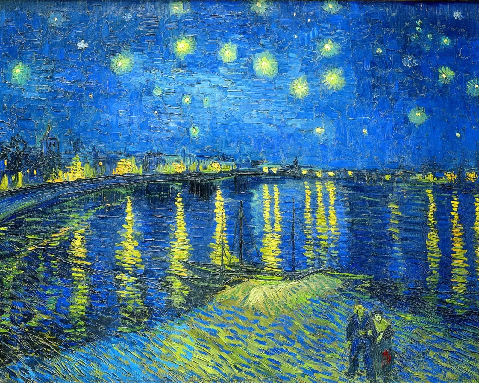 Notte stellata sul Rodano di Vincent van Gogh (1888) tela con Cornice a cassetta da Van Gogh Prints