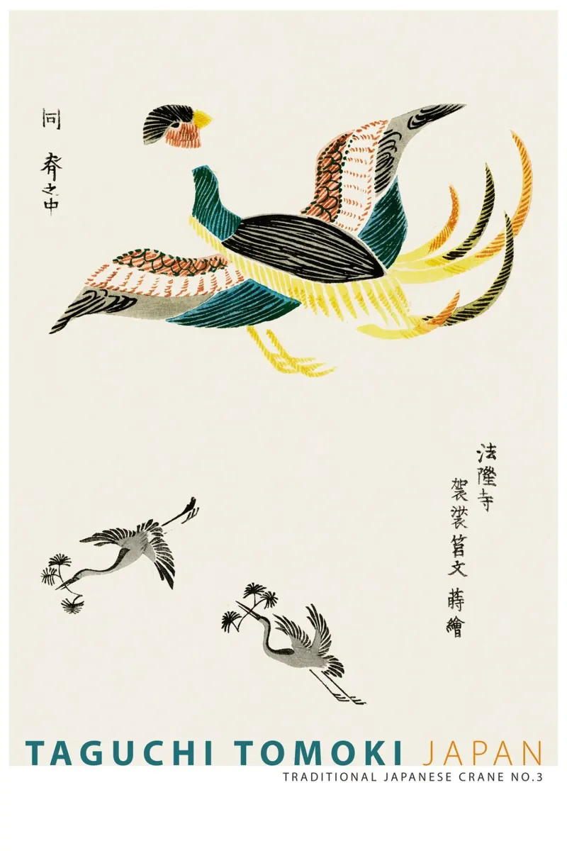 Taguchi Tomoki - Traditional Japanese Crane No. 3 canvas with Floater frame by Old Masters