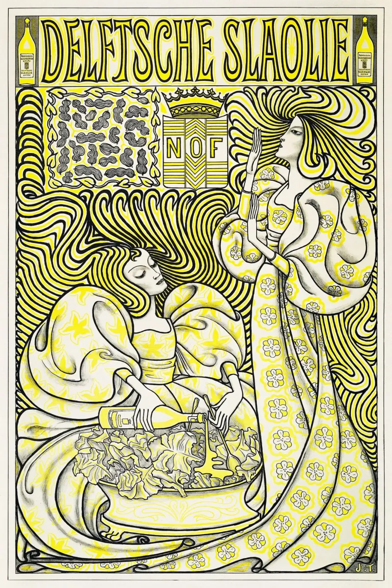 Jan Toorop - Aceite de Delft para ensaladas poster con marco de plástico de Old Masters