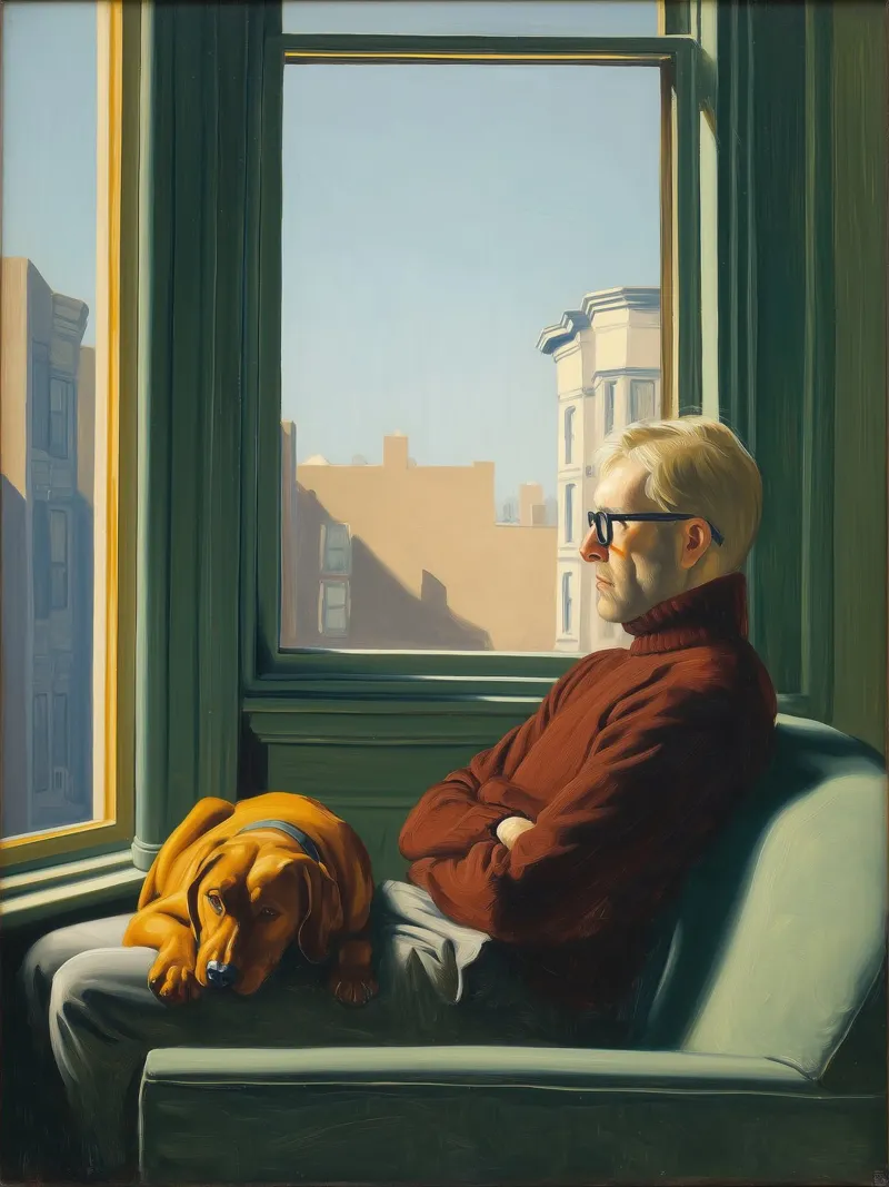Concerned about the future | Inspired by E. Hopper canvas with Floater frame by Autofocus