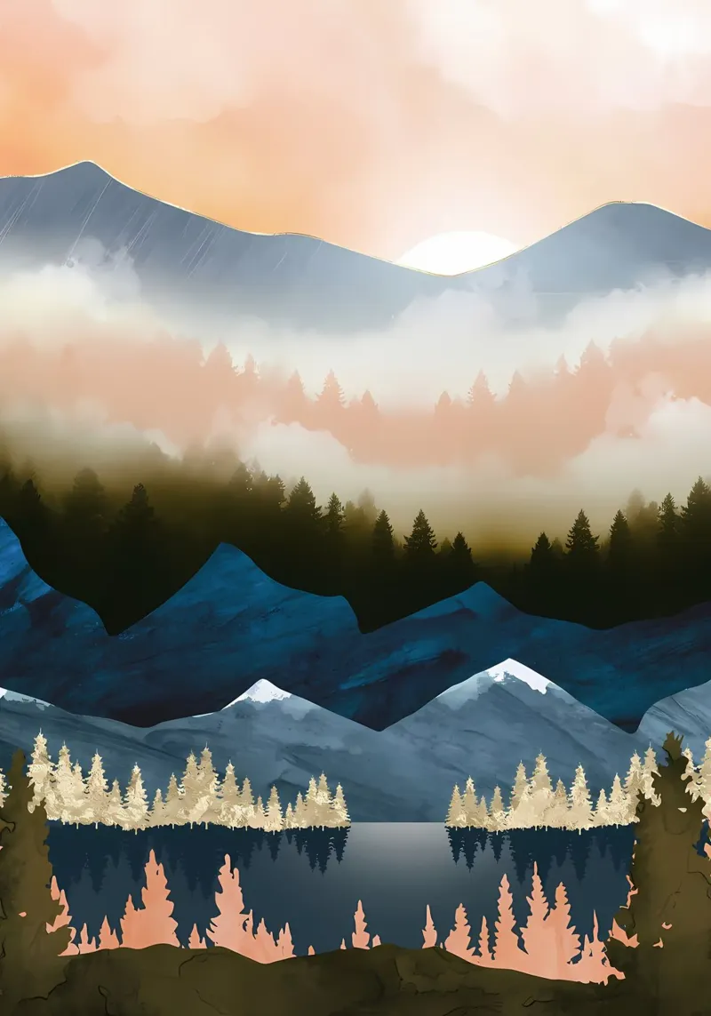 The Vintage Sunset Mountain Landscape canvas by Albert S Jacob