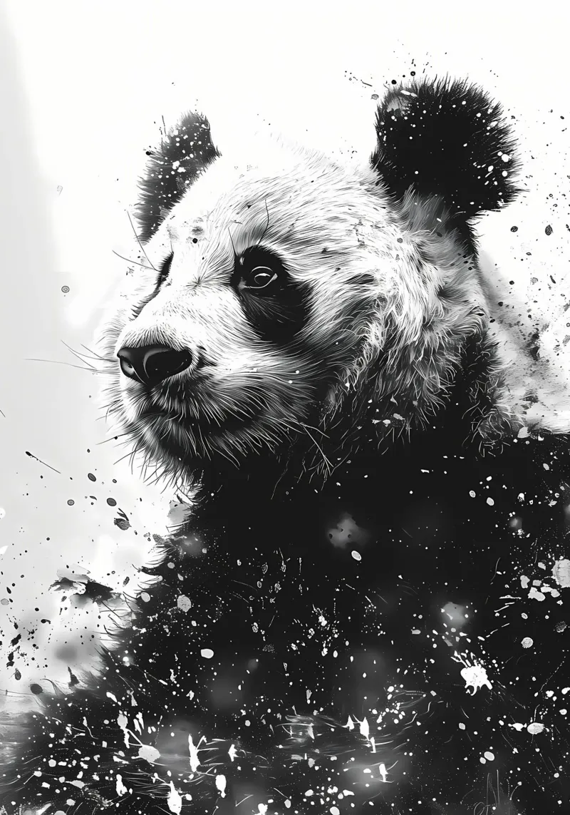 Ritratto di panda in bianco e nero acquerellato pellicola backlit da James M Coyle
