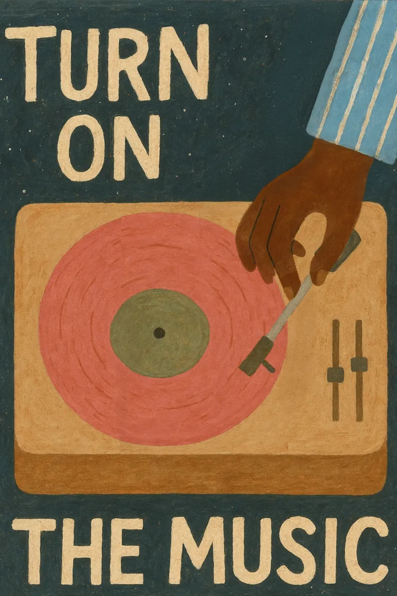 Turn On The Music - Retro music poster with record player canvas by Studio Mooodz