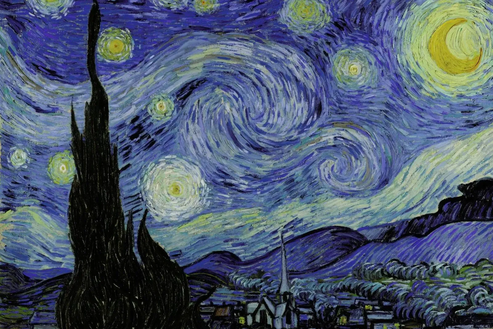 van Gogh-The Starry Night II poster avec cadre en bois de ARTOTHEK