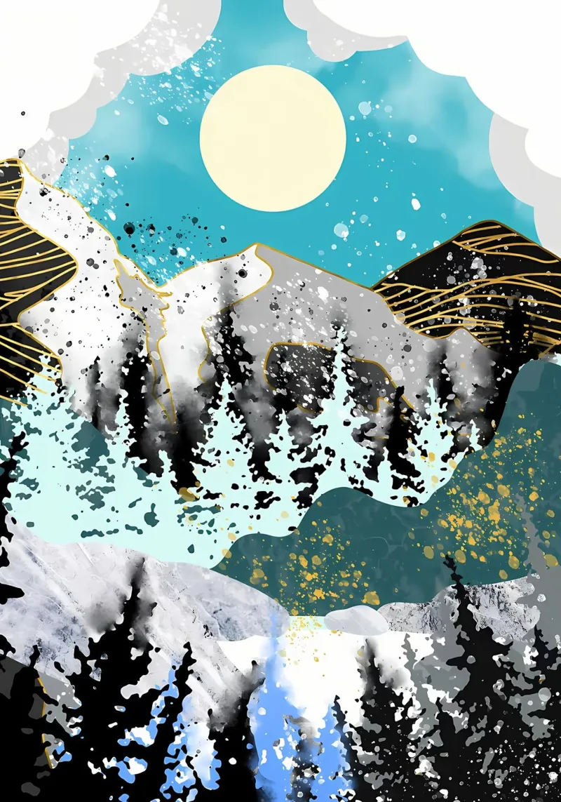 Foresta dorata al chiaro di luna poster con telaio in alluminio da Albert S Jacob