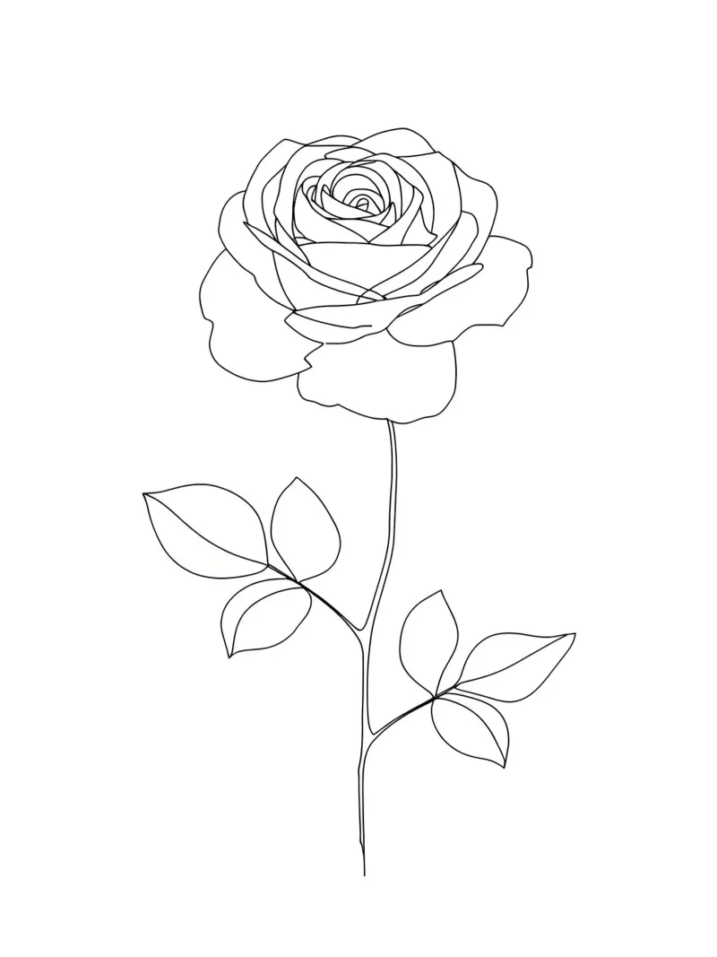 Line art minimalista del fiore di rosa pellicola backlit da Viv Line Art