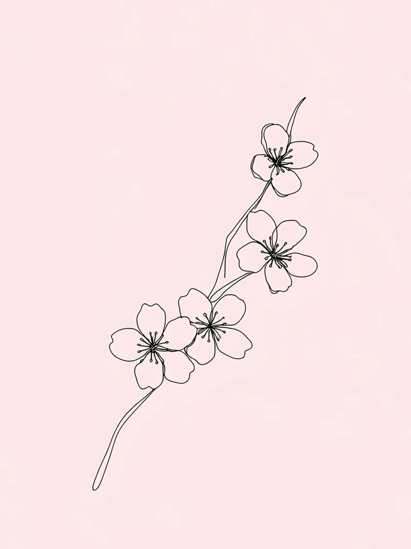 Fiori di ciliegio Line Art minimalista pellicola backlit da Viv Line Art