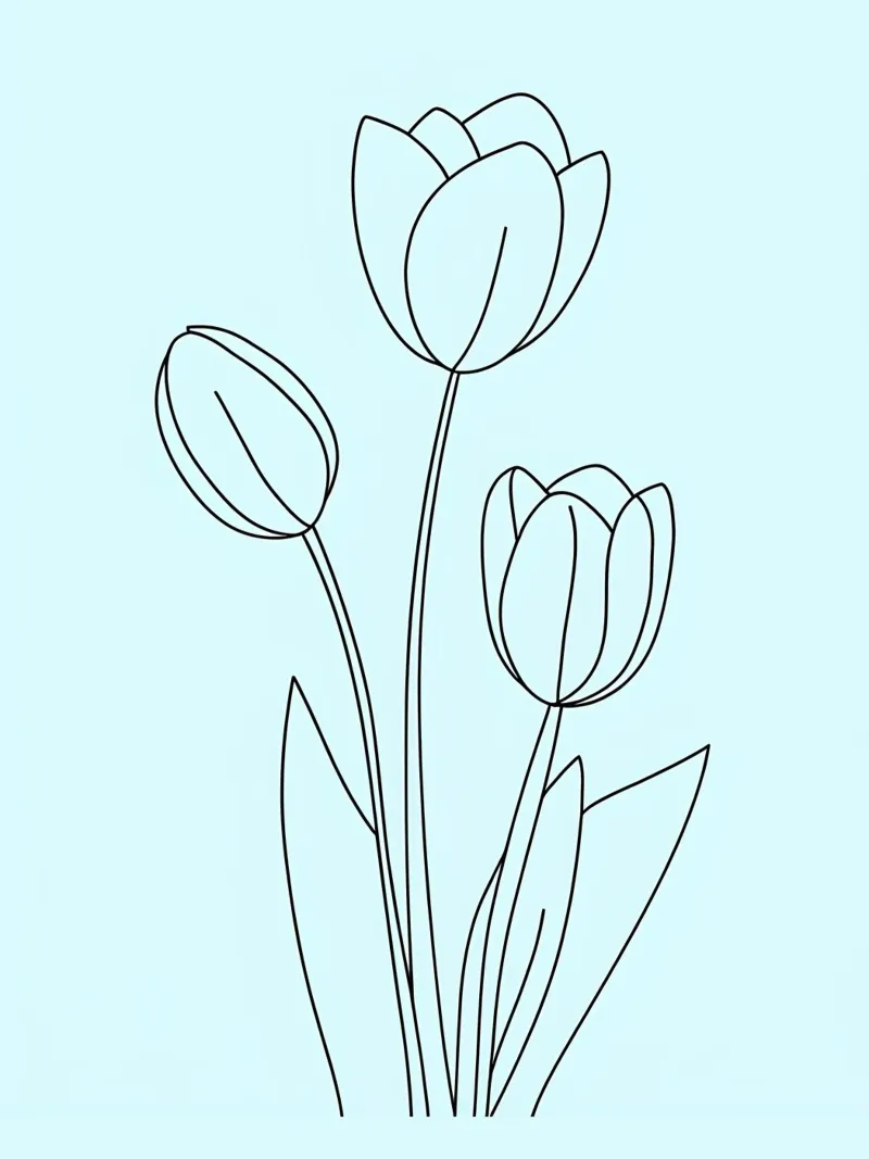 Fiori di tulipano Line Art minimalista pellicola backlit da Viv Line Art