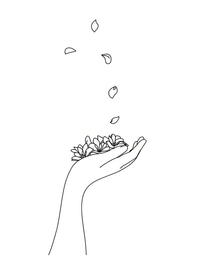 Petali di fiori in mano Line Art minimalista pellicola backlit da Viv Line Art