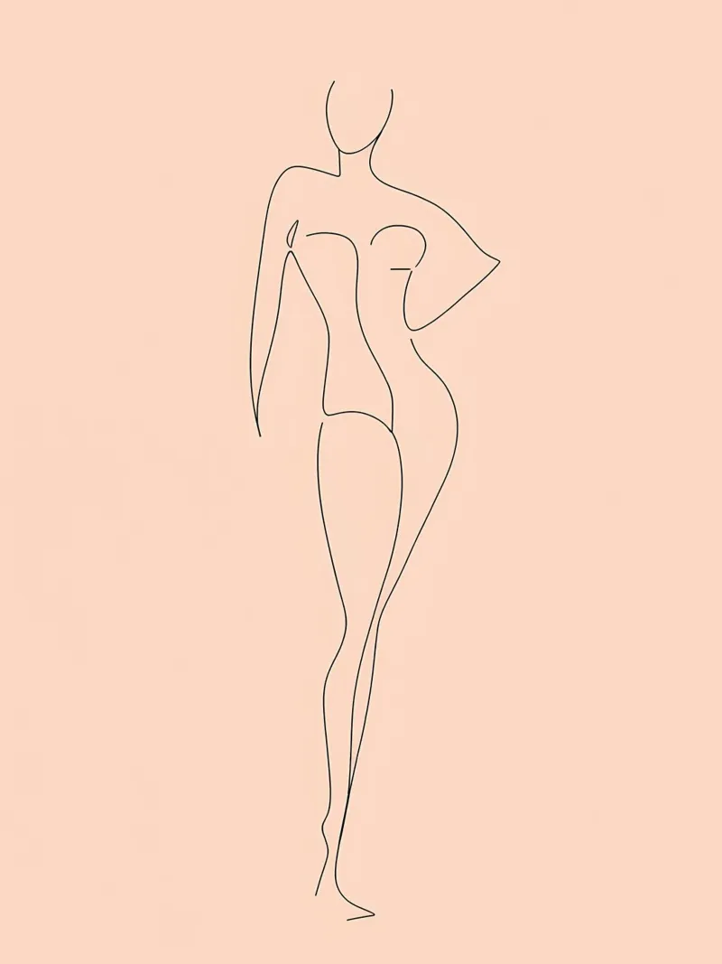 Frau Körper Minimalist Line Art Leinwand mit Schattenfugenrahmen von Viv Line Art