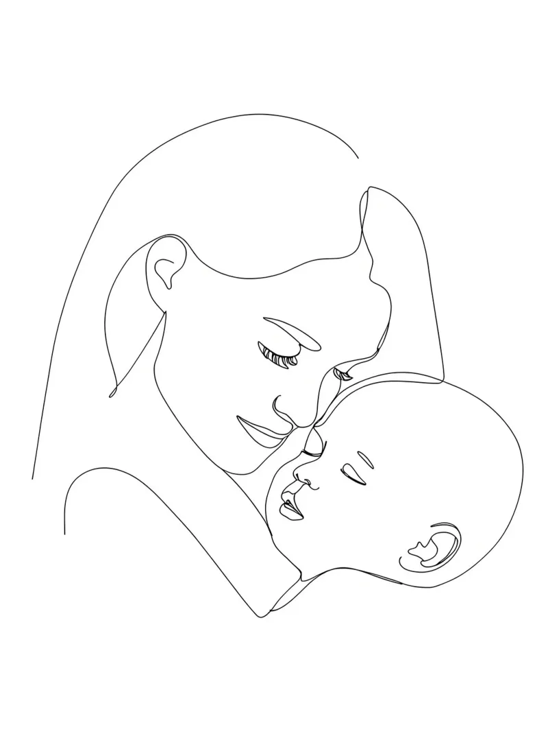 Mother With Child Minimalist Line Art canvas by Viv Line Art