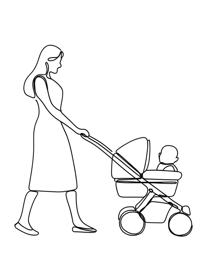 Madre con bambino Line Art minimalista pellicola backlit da Viv Line Art