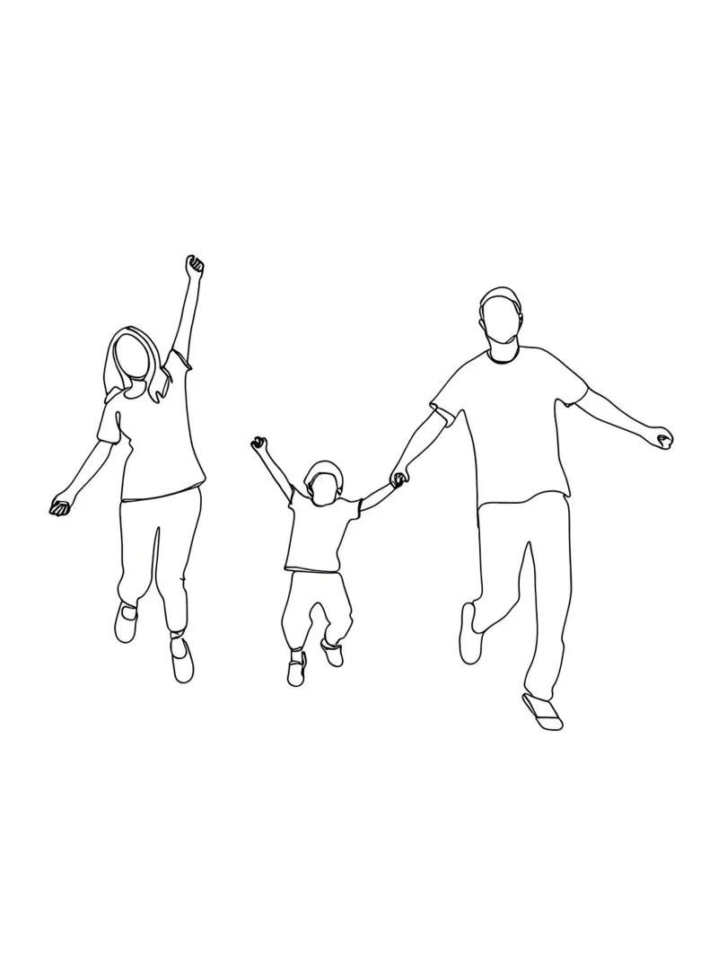 Parents Playing With Child Minimalist Line Art canvas by Viv Line Art