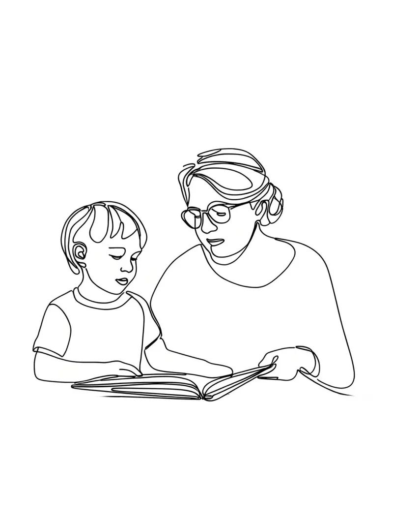 Nonna con bambino Line Art minimalista pellicola backlit da Viv Line Art