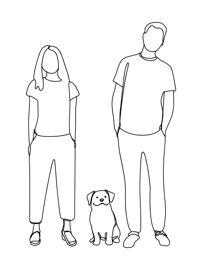 Coppia con cane Line Art minimalista alluminio dibond da Viv Line Art