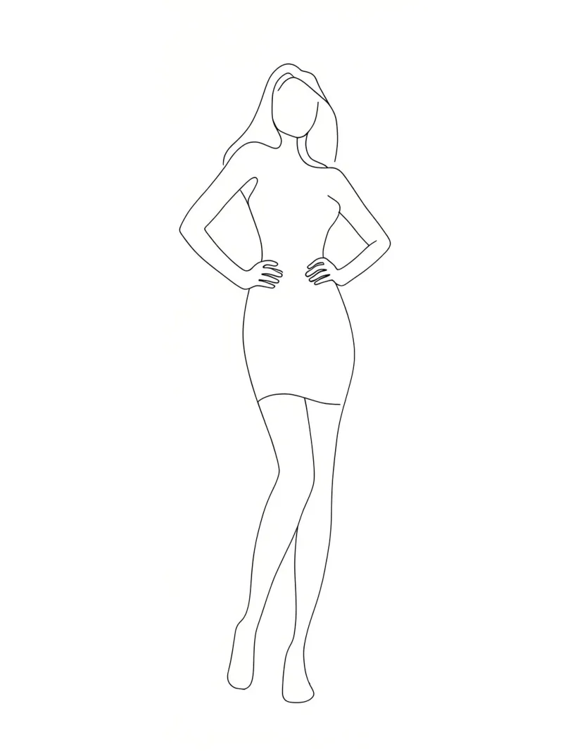 Donna alla moda Line Art minimalista tela con Cornice a cassetta da Viv Line Art