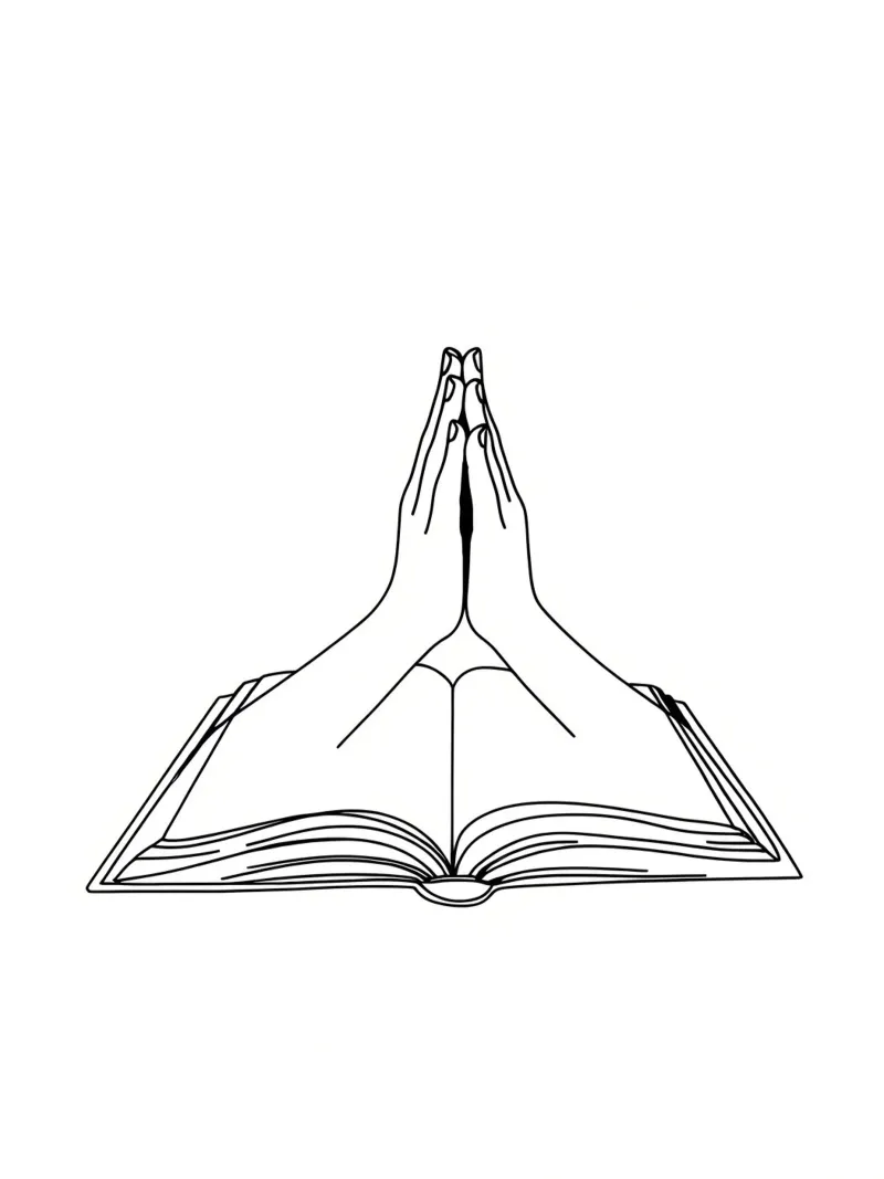 Manos en oración de Open Book Minimalist Line Art hahnemühle de Viv Line Art