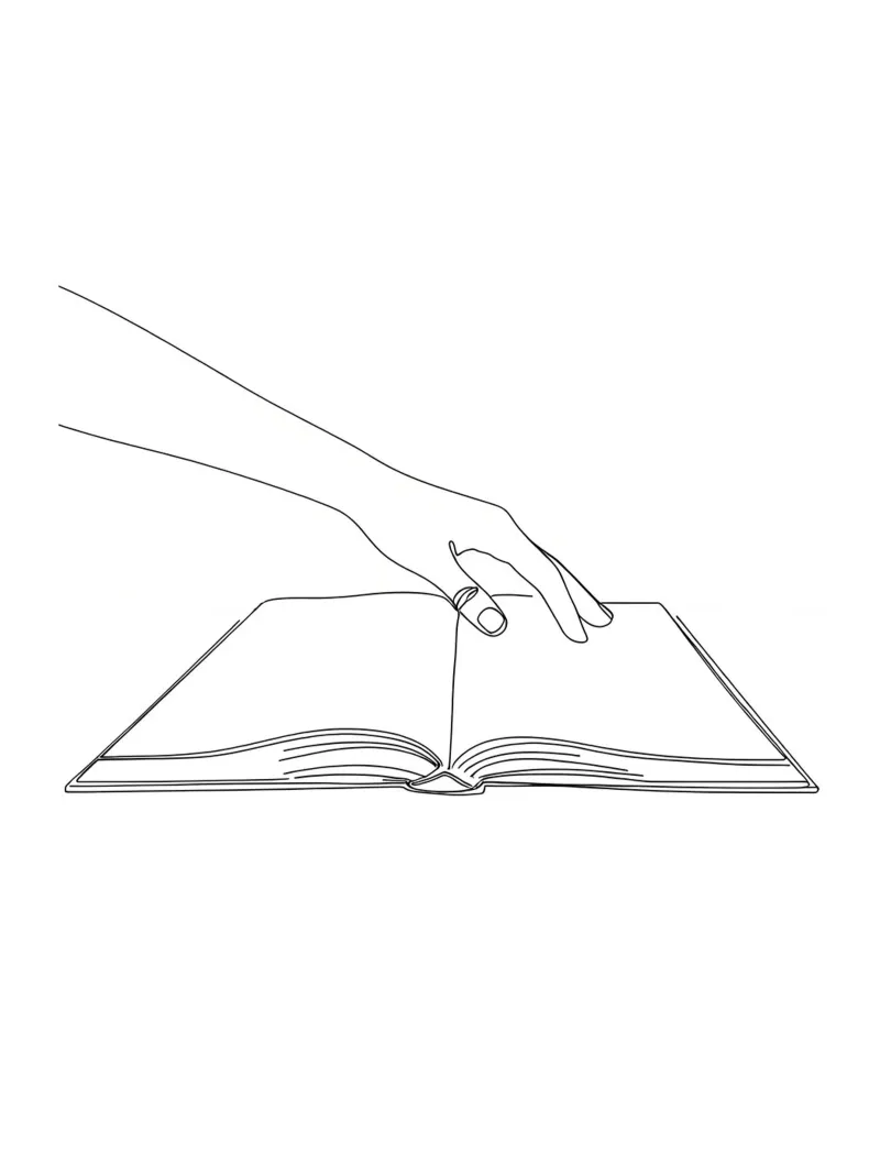 Mani sul libro Arte lineare minimalista pellicola backlit da Viv Line Art