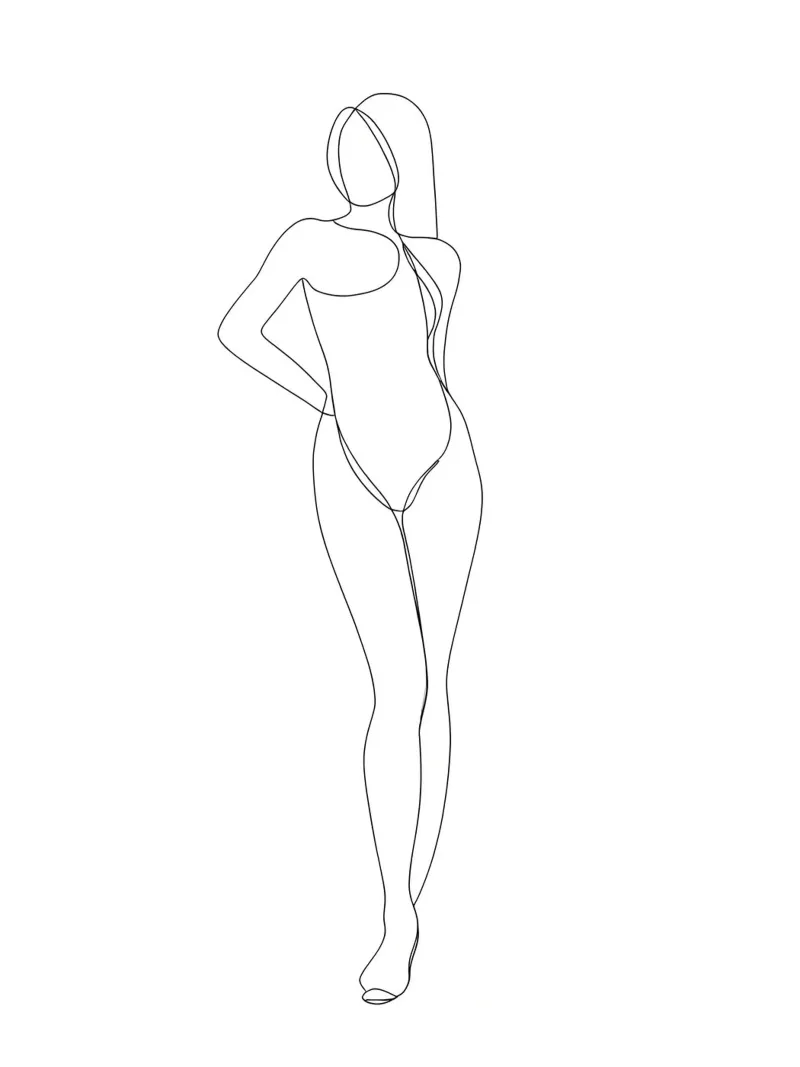 Frau Körper Minimalist Line Art Leinwand mit Schattenfugenrahmen von Viv Line Art