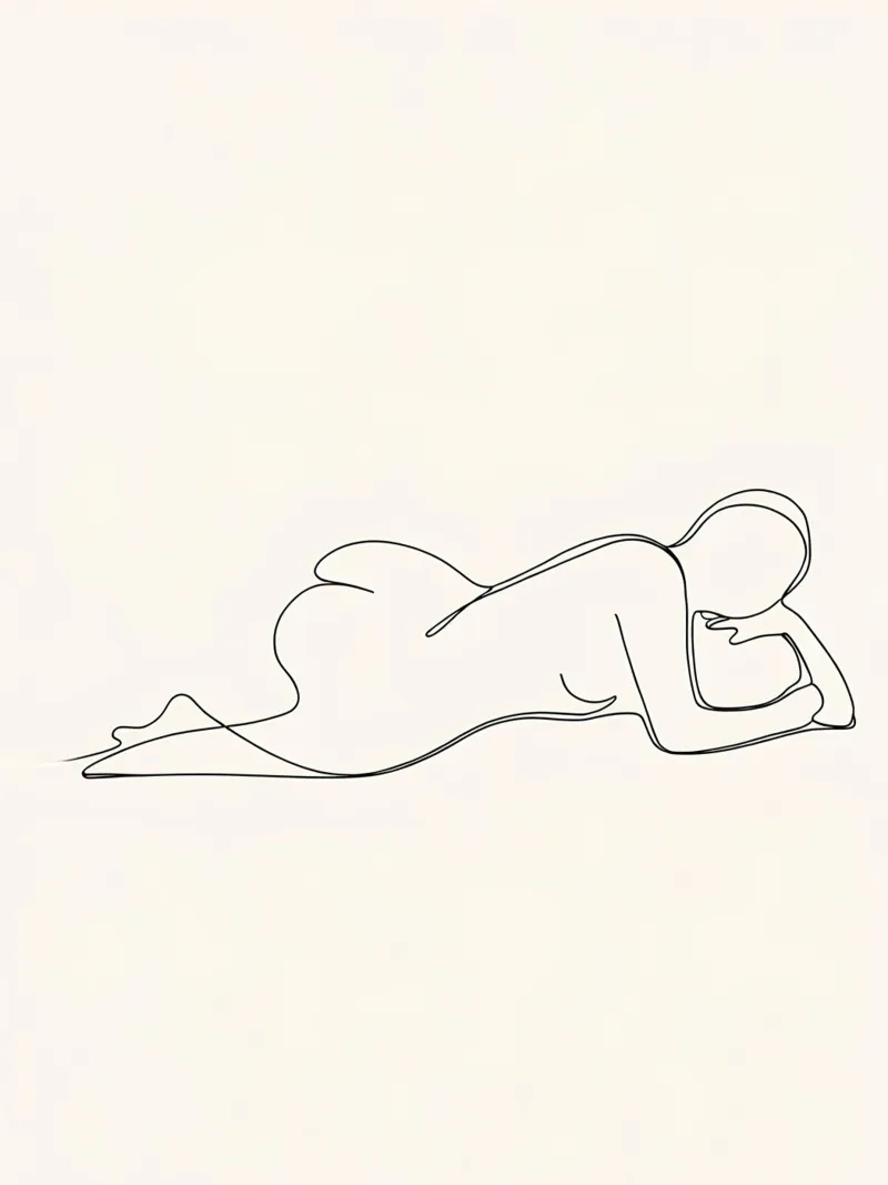 Frau Körper Minimalist Line Art Poster mit Holzrahmen von Viv Line Art