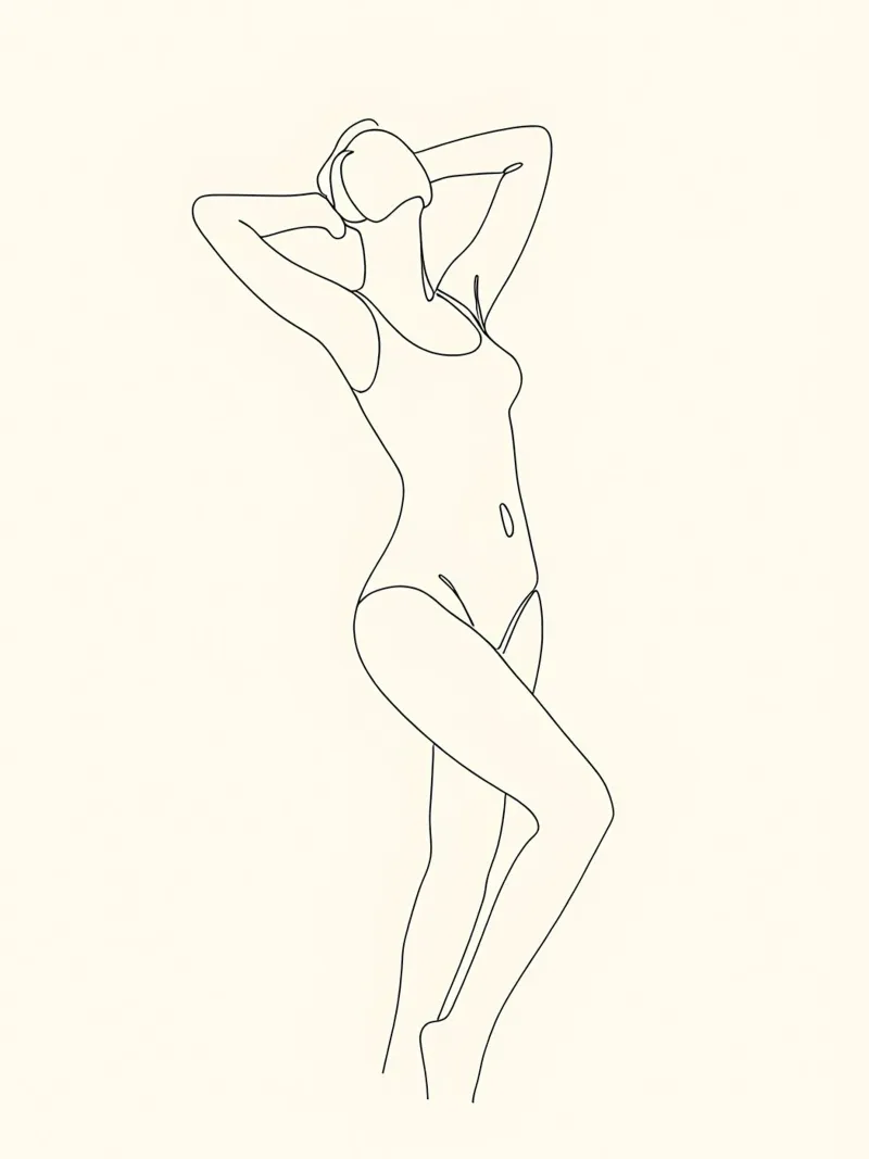Frau Körper Minimalist Line Art Leinwand mit Schattenfugenrahmen von Viv Line Art