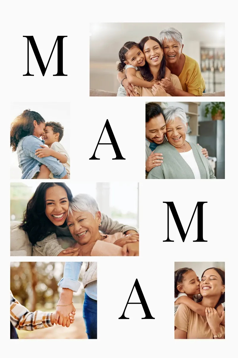 Mamacollage met letterontwerp - kan gepersonaliseerd worden poster met aluminium frame van FRAMELY