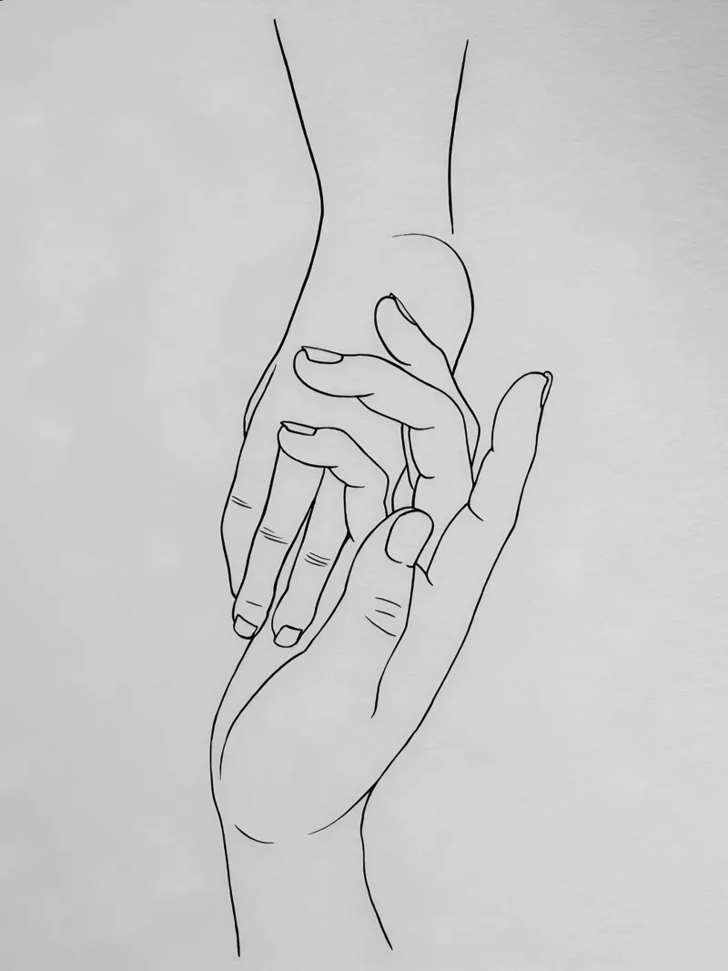 Mani connesse Line Art minimalista pellicola backlit da Viv Line Art