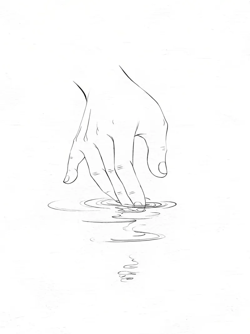 Mano sull'acqua Line Art minimalista pellicola backlit da Viv Line Art
