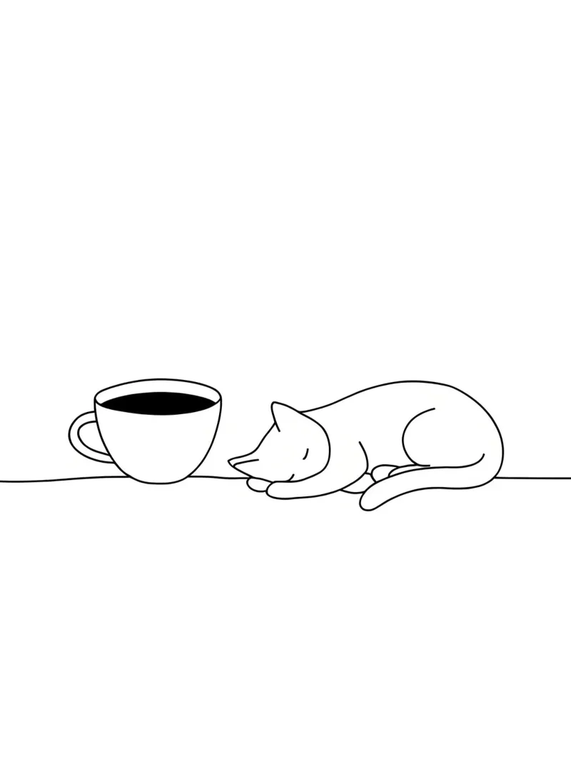 Gatto e caffè Line Art minimalista pellicola backlit da Viv Line Art