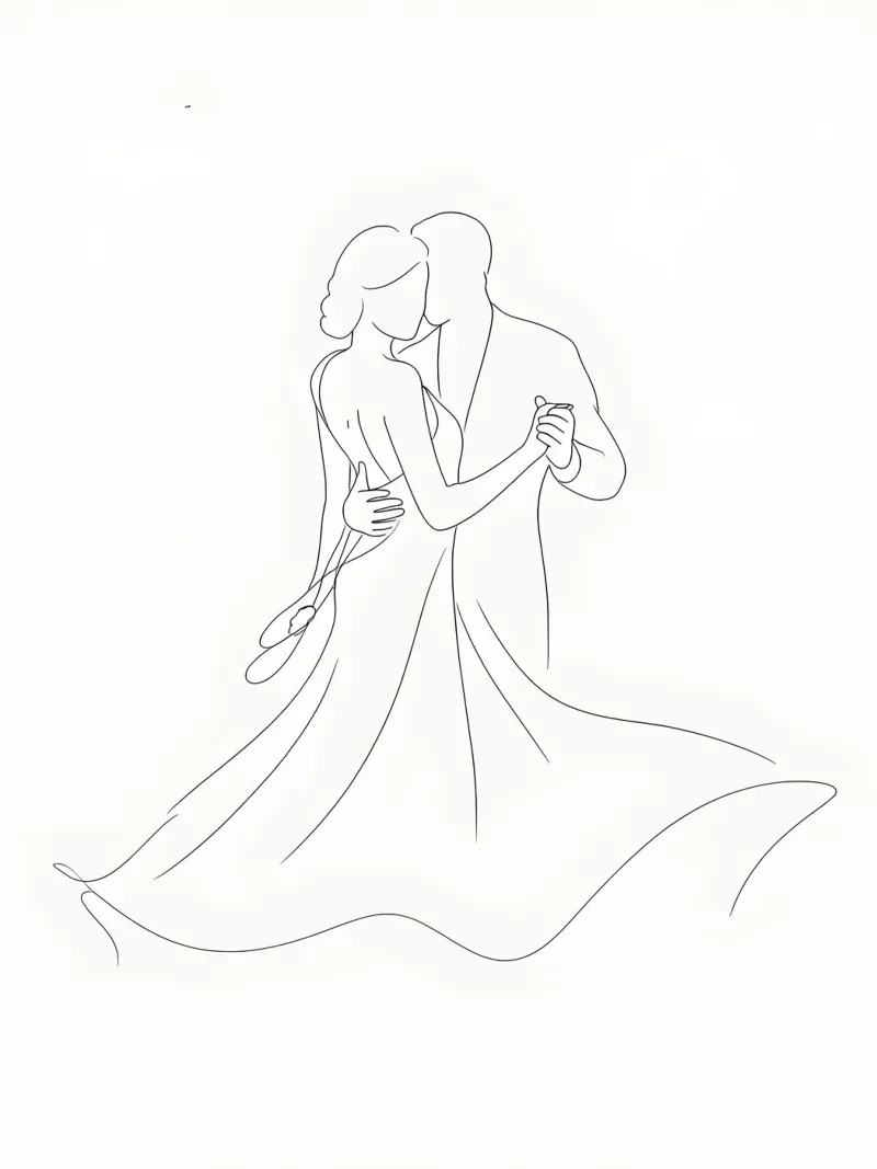 Ballo di coppia Line Art minimalista pellicola backlit da Viv Line Art
