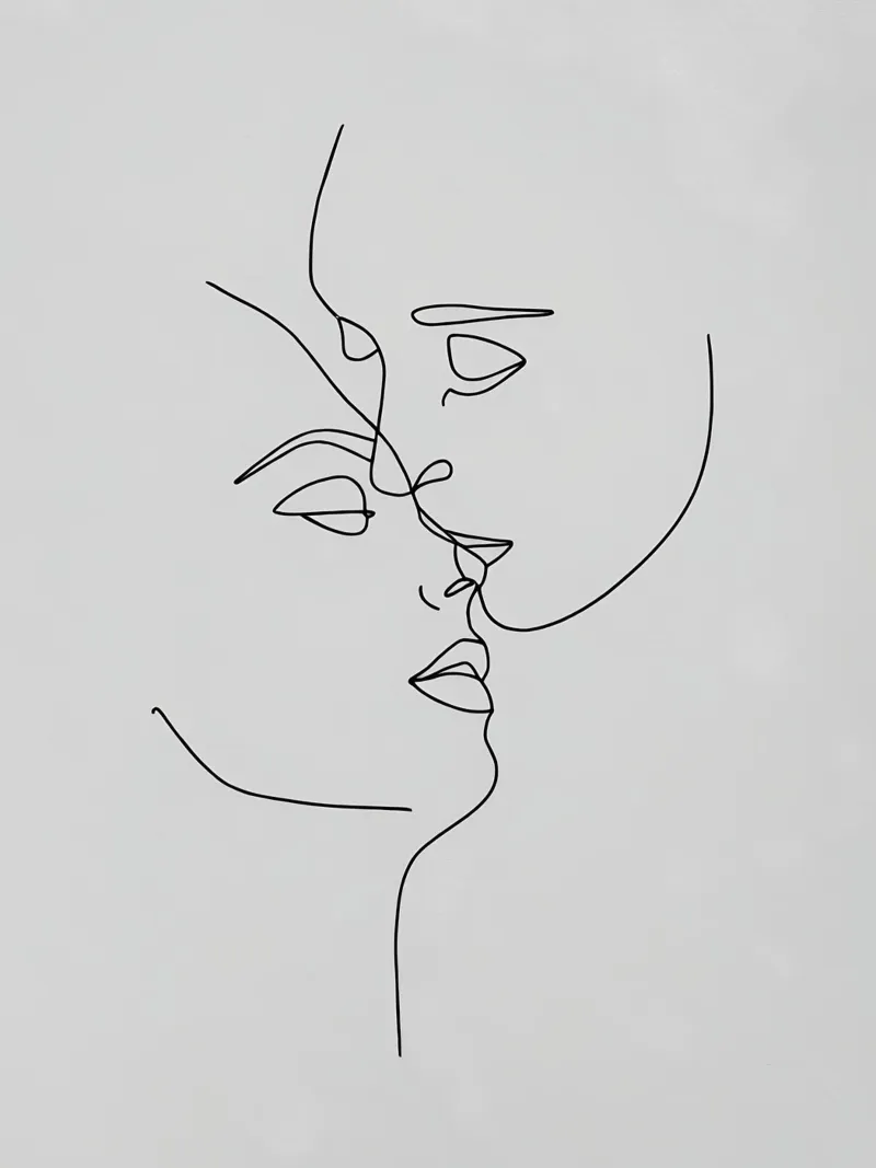 Volti di coppia Line Art minimalista pellicola backlit da Viv Line Art