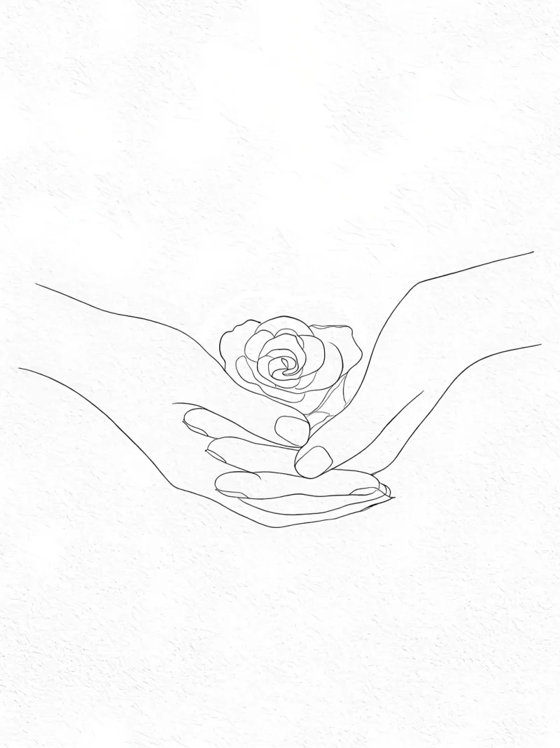 Flower In Hand Minimalist Line Art poster with aluminum frame by Viv Line Art
