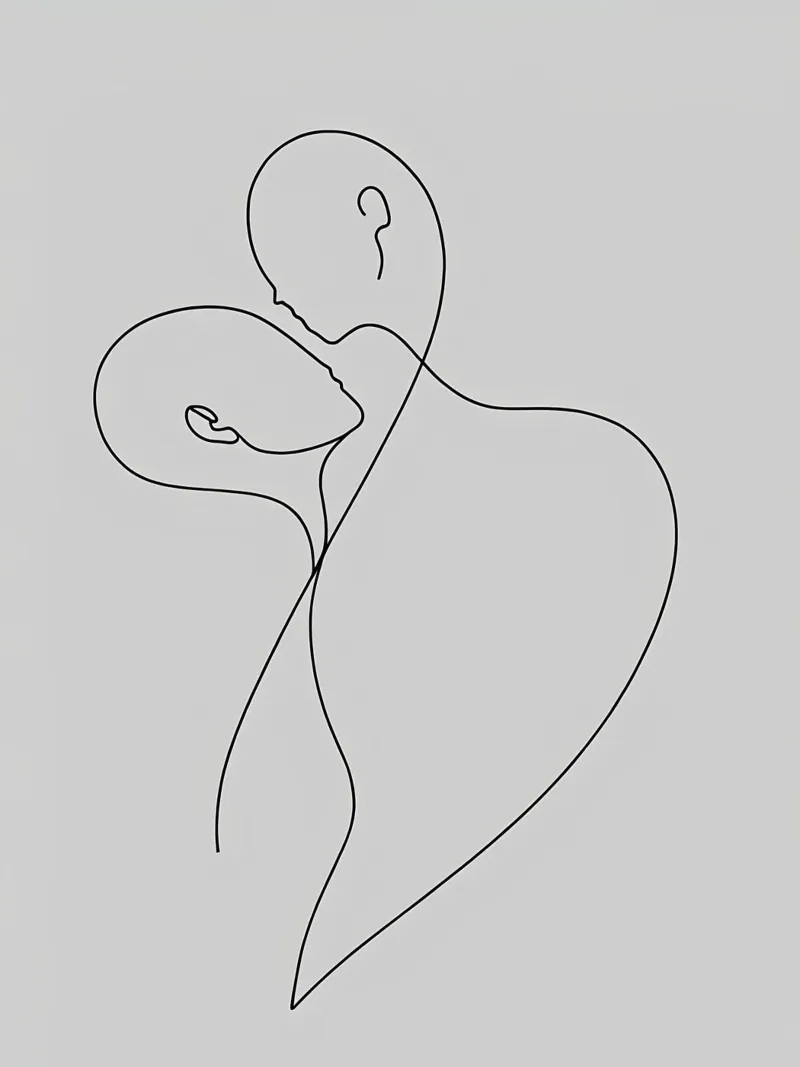 Lovers Minimalist Line Art poster with wooden frame by Viv Line Art