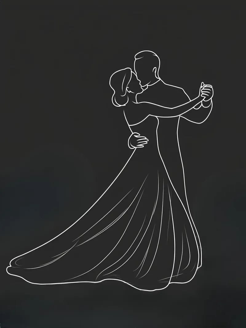 Coppia che balla Line Art minimalista pellicola backlit da Viv Line Art