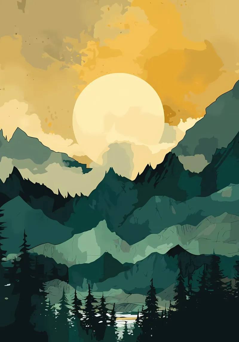 Nebbia di montagna blu poster con telaio in legno da Albert S Jacob