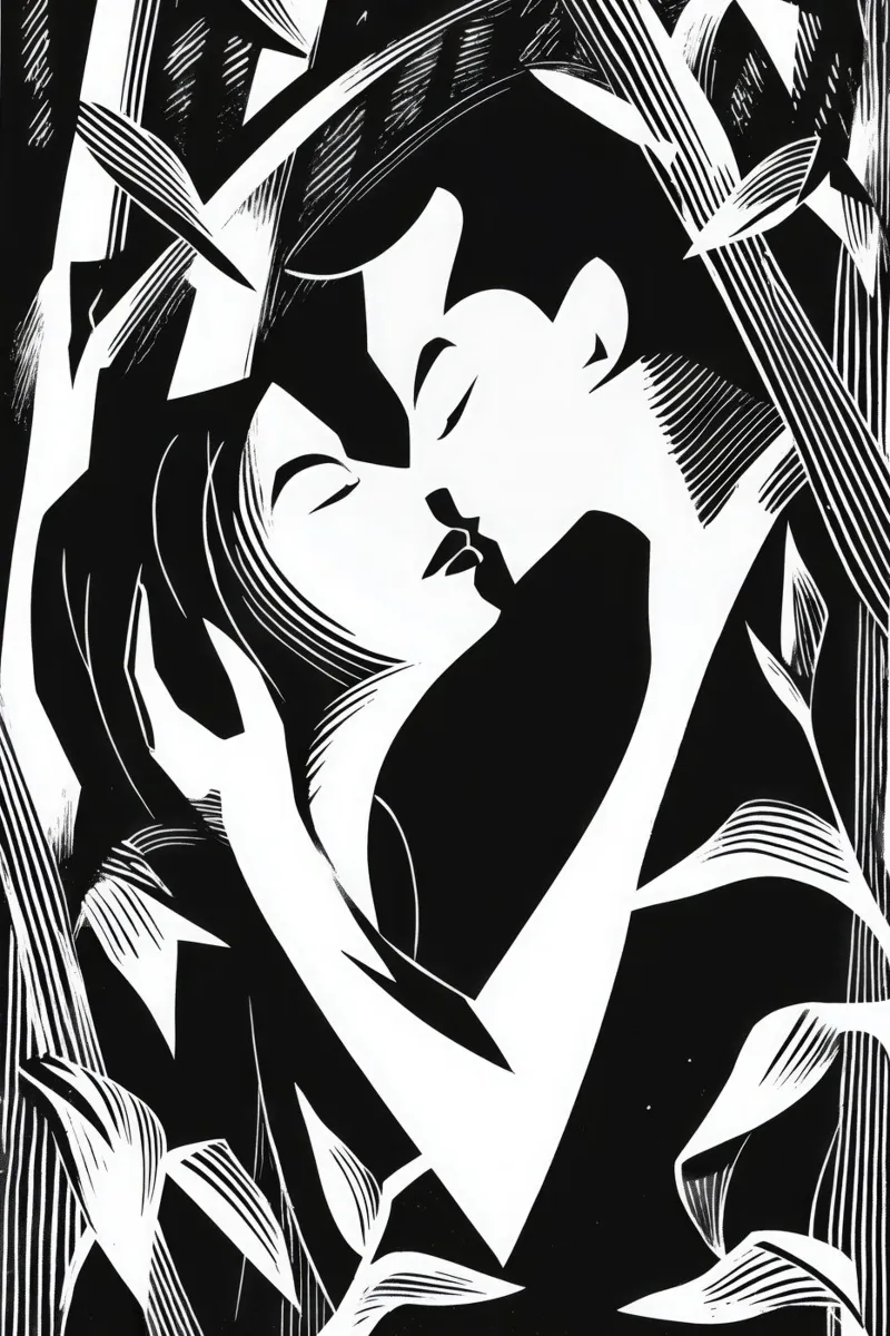 Il bacio segreto | Xilografia in bianco e nero pellicola backlit da Autofocus