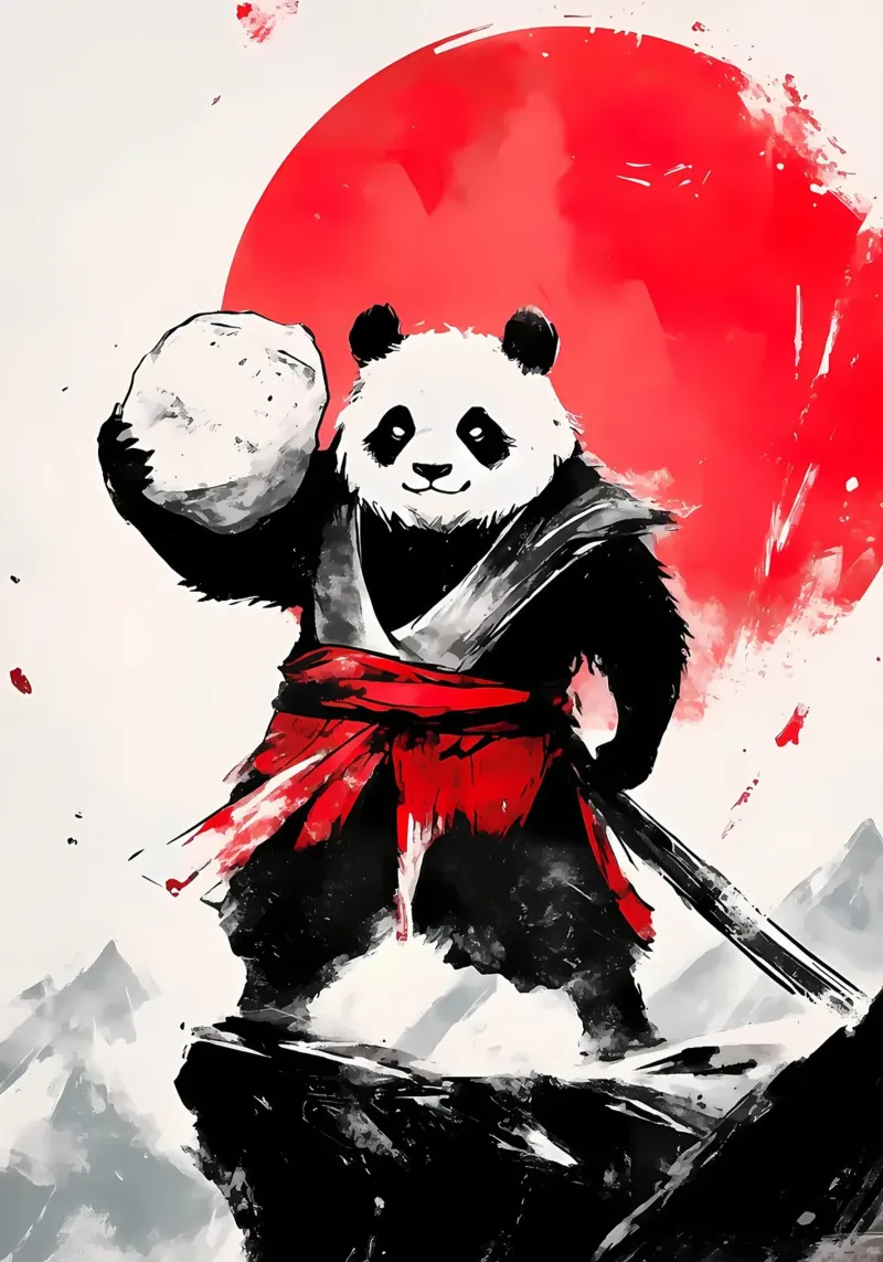 Panda Samurai Krijger canvas met Baklijst van James M Coyle