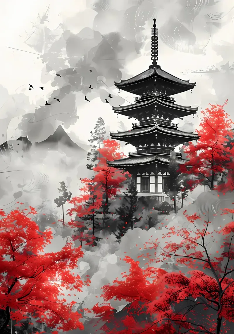 Peinture japonaise rouge panneau forex de Rebecca Clark Wyrick