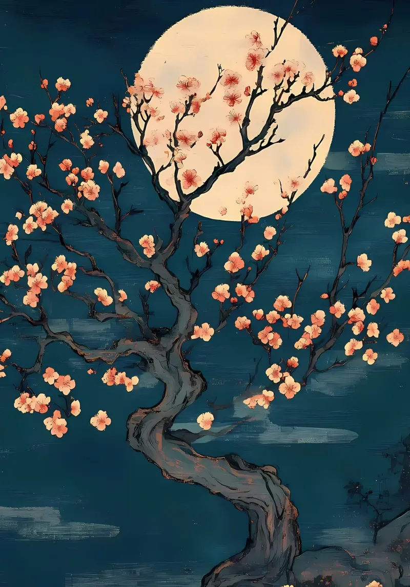 Fiori di ciliegio e luna pellicola backlit da Rebecca Clark Wyrick