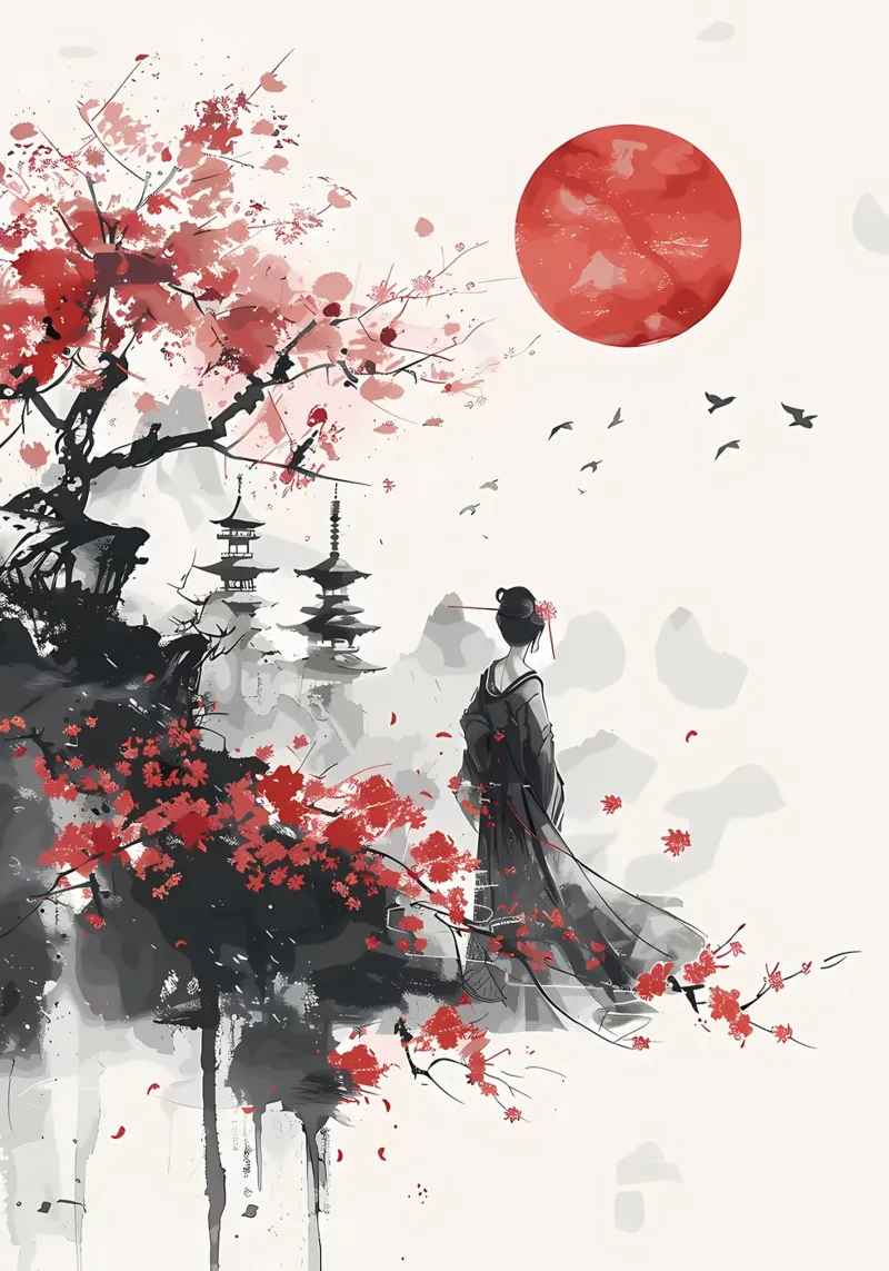 Geisha Sakura Giappone pellicola backlit da Rebecca Clark Wyrick