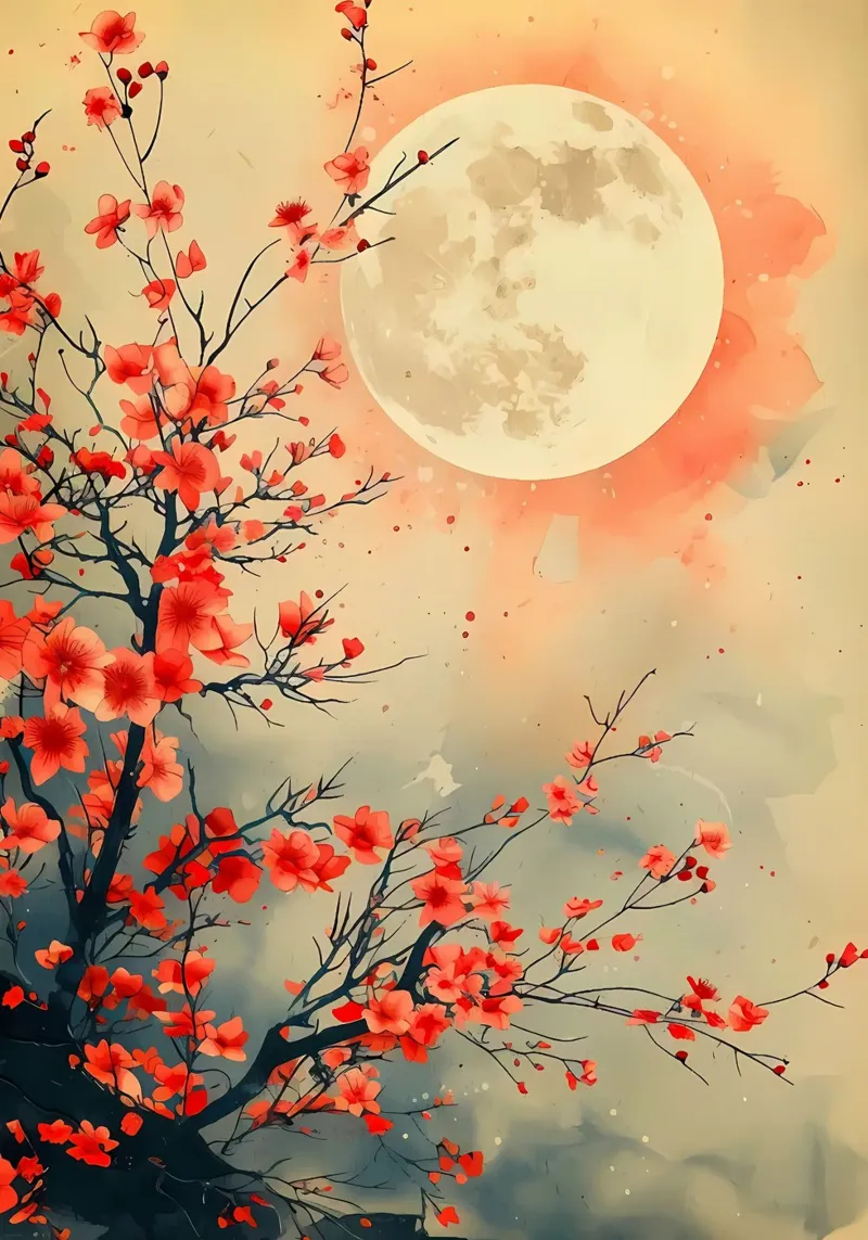 luna di ciliegio in fiore in Giappone pellicola backlit da Rebecca Clark Wyrick