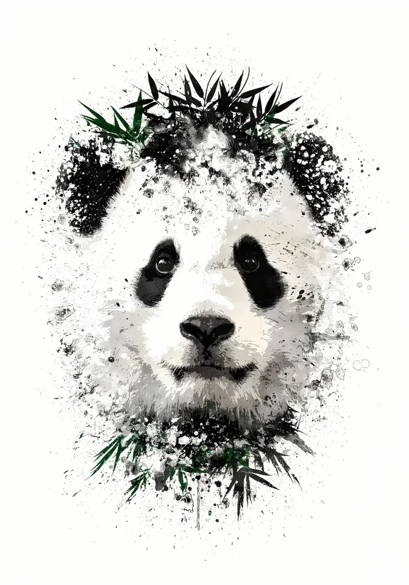 Panda met groene bamboe hahnemühle van James M Coyle