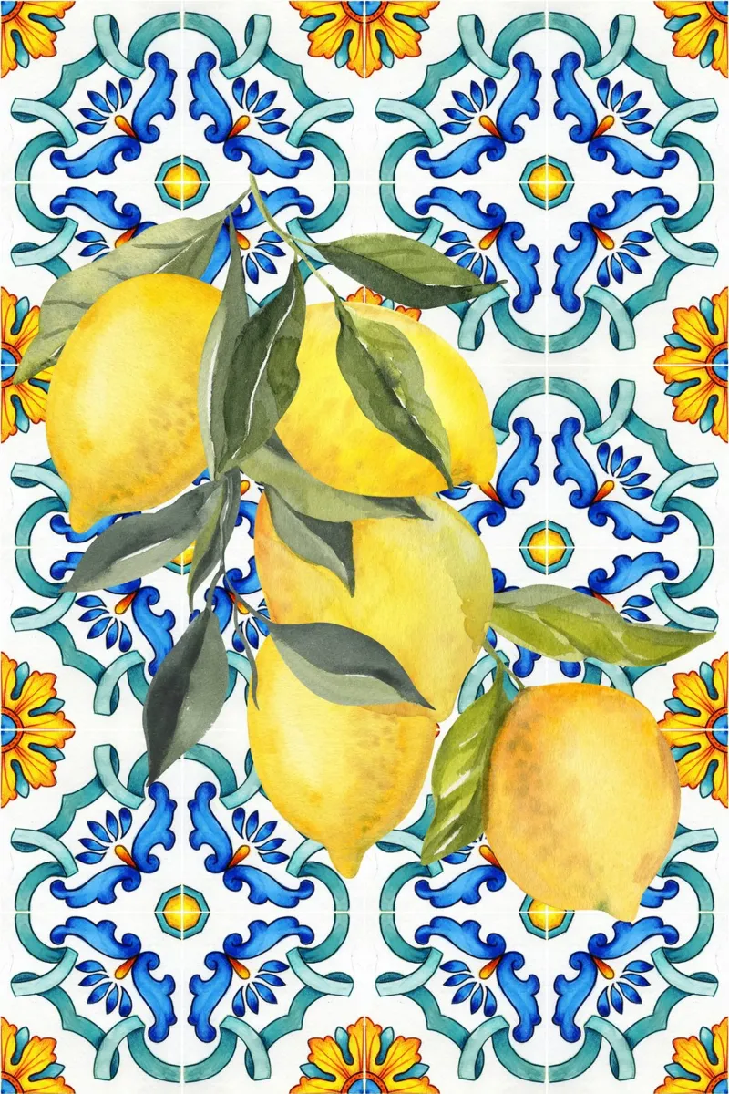Impression carrelage bleu citron, affiche Italie citron hahnemühle de Bella Studio