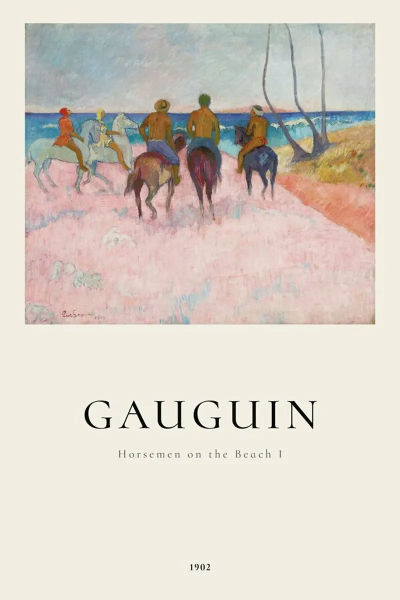 Gauguin - Horsemen on the Beach I poster con telaio in legno da ARTOTHEK