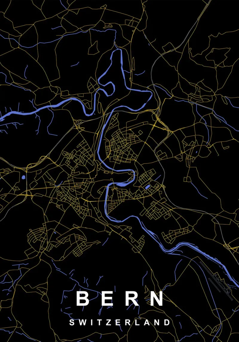 Berna Svizzera Mappa della città in nero e oro pellicola backlit da Cartographers Library