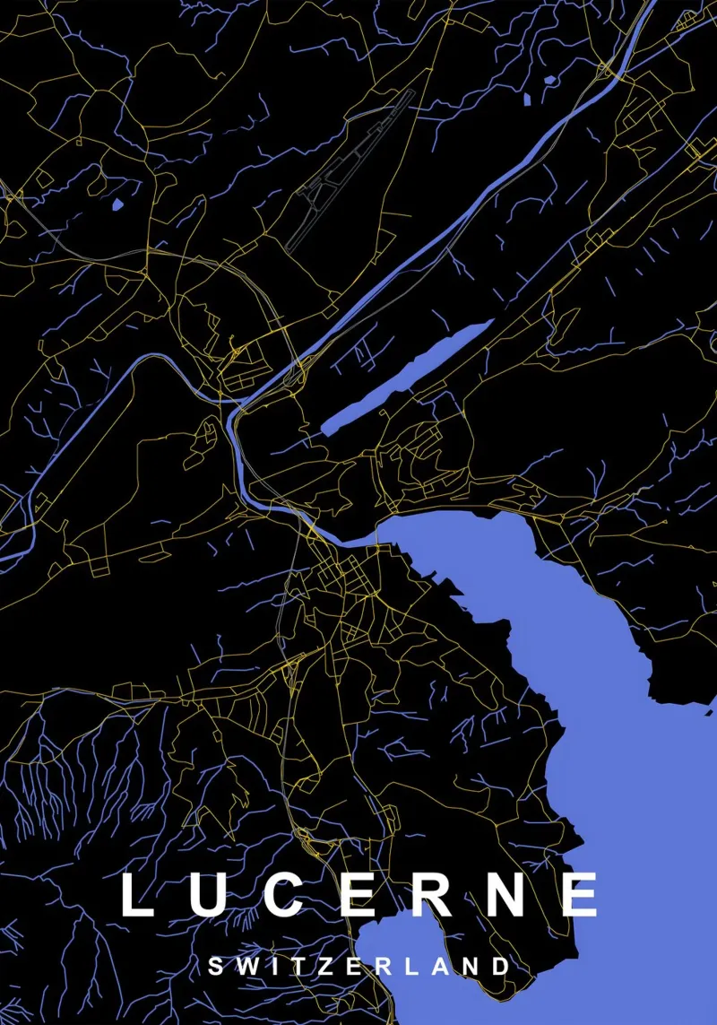 Mappa della città di Lucerna Svizzera Nero e Oro poster da Cartographers Library