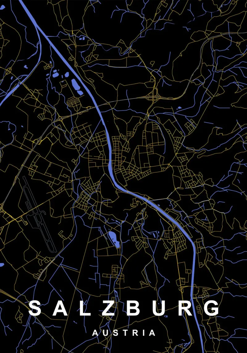 Salisburgo Austria - Mappa della città in nero e oro pellicola backlit da Cartographers Library