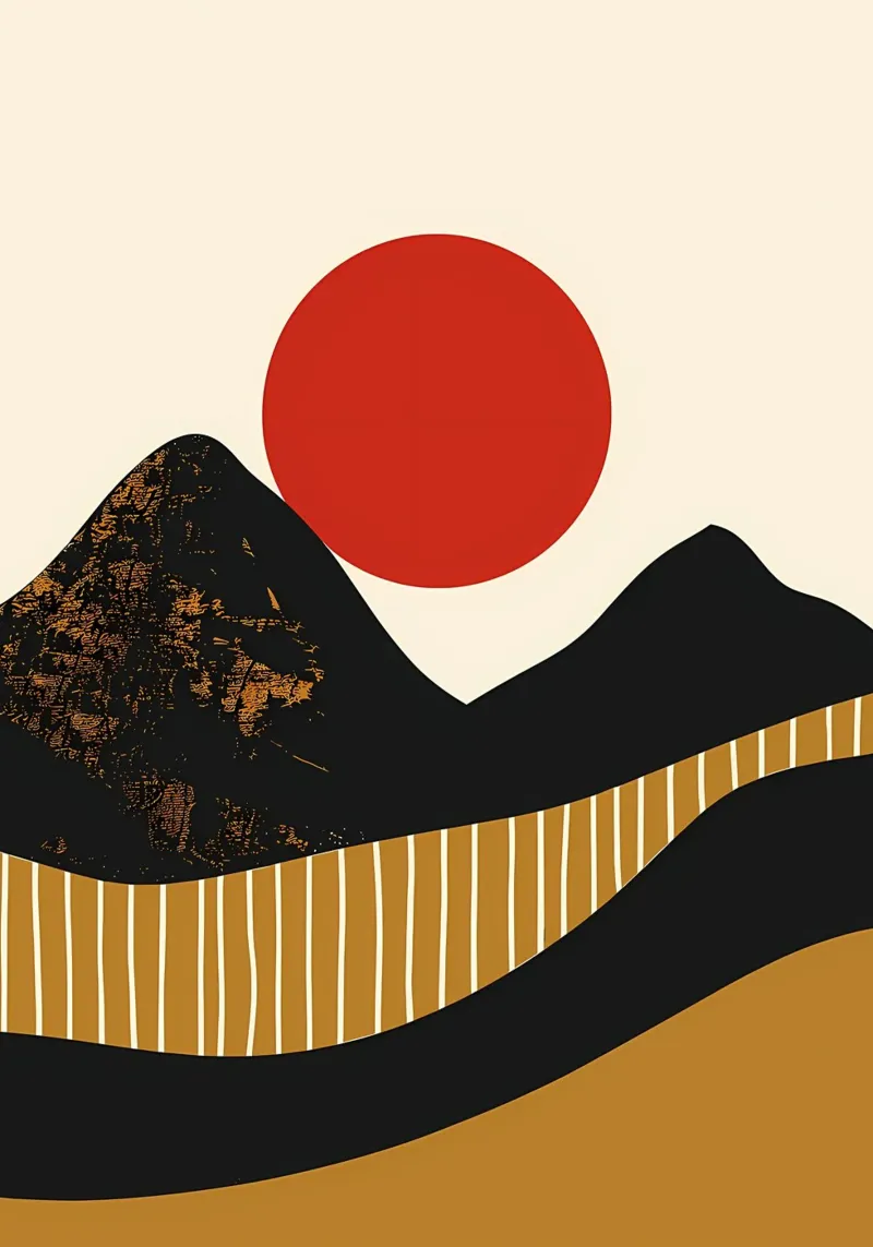 Paysage montagneux abstrait poster avec cadre en aluminium de James M Coyle